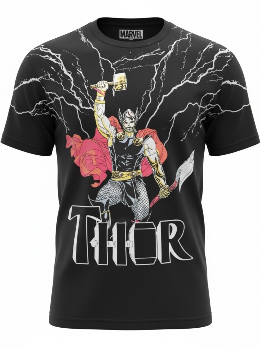 Marvel Thor Graphic T-Shirt Men’s M Black Lightning Hammer Superhero